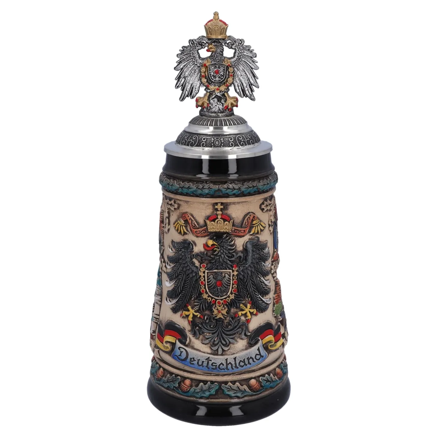 Bierkrug mit Zinnadler "Deutschland", bunt-natur, 0,5 Liter