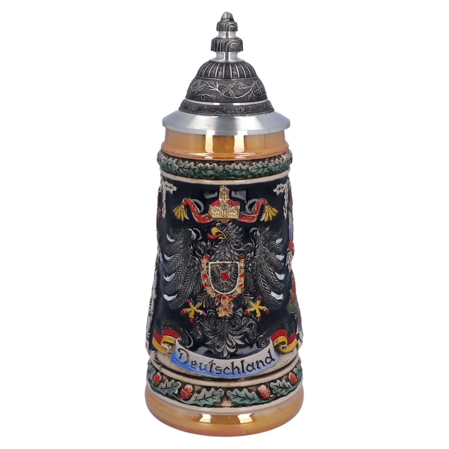 Bierkrug mit Zinndeckel "Deutschland", bunt-schwarz, 0,5l