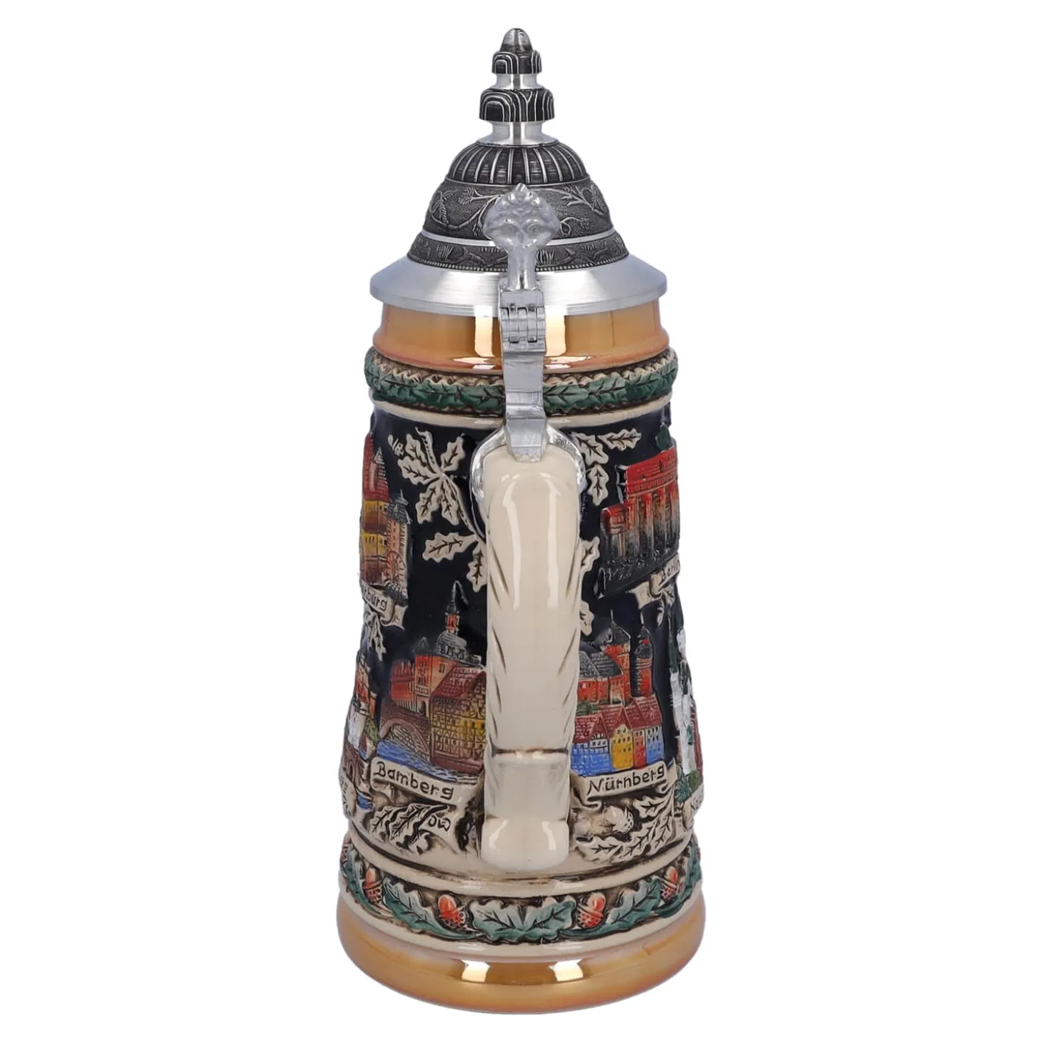 Bierkrug mit Zinndeckel "Deutschland", bunt-schwarz, 0,5l