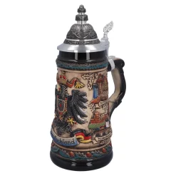 Bierkrug mit Zinndeckel "Deutschland", bunt-natur, 0,5l