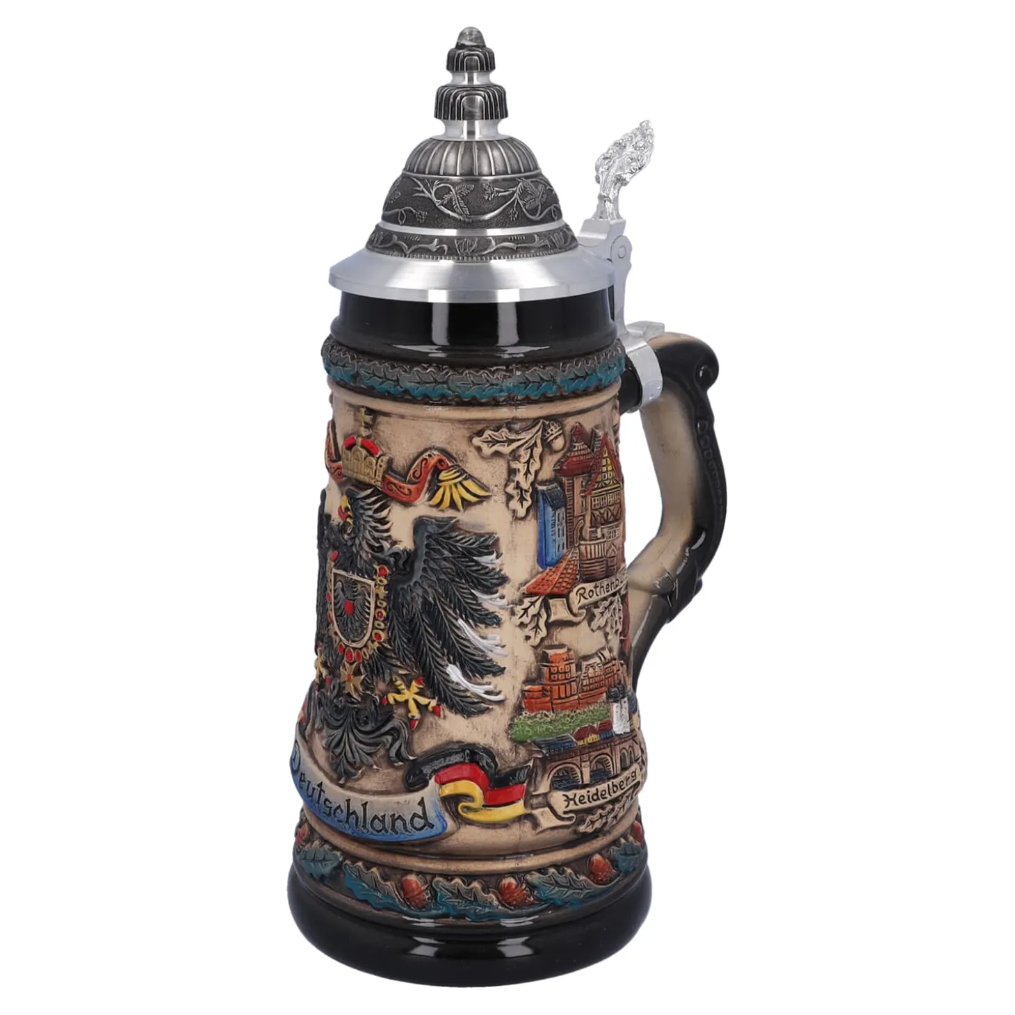 Bierkrug mit Zinndeckel "Deutschland", bunt-natur, 0,5l