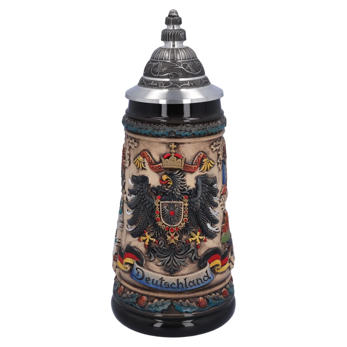 Bierkrug mit Zinndeckel "Deutschland", bunt-natur, 0,5l