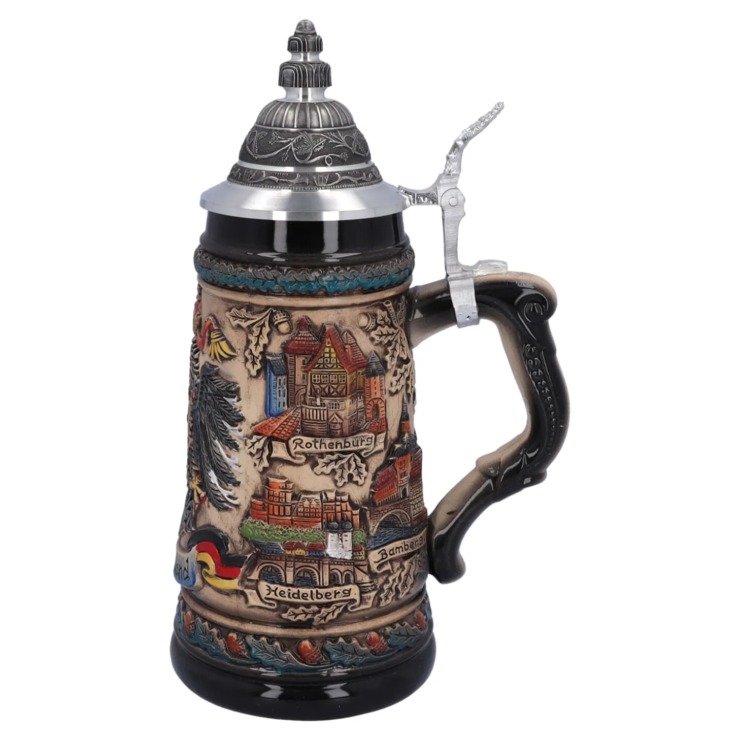 Bierkrug mit Zinndeckel "Deutschland", bunt-natur, 0,5l