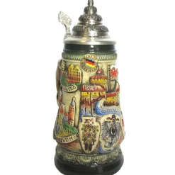 Bierkrug mit Zinndeckel "Deutsche Städte", 0,25l