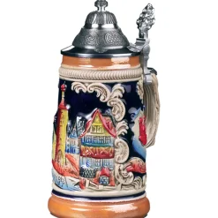 Bierkrug mit Zinndeckel "Plönlein", schwarz/braun, 0,25l