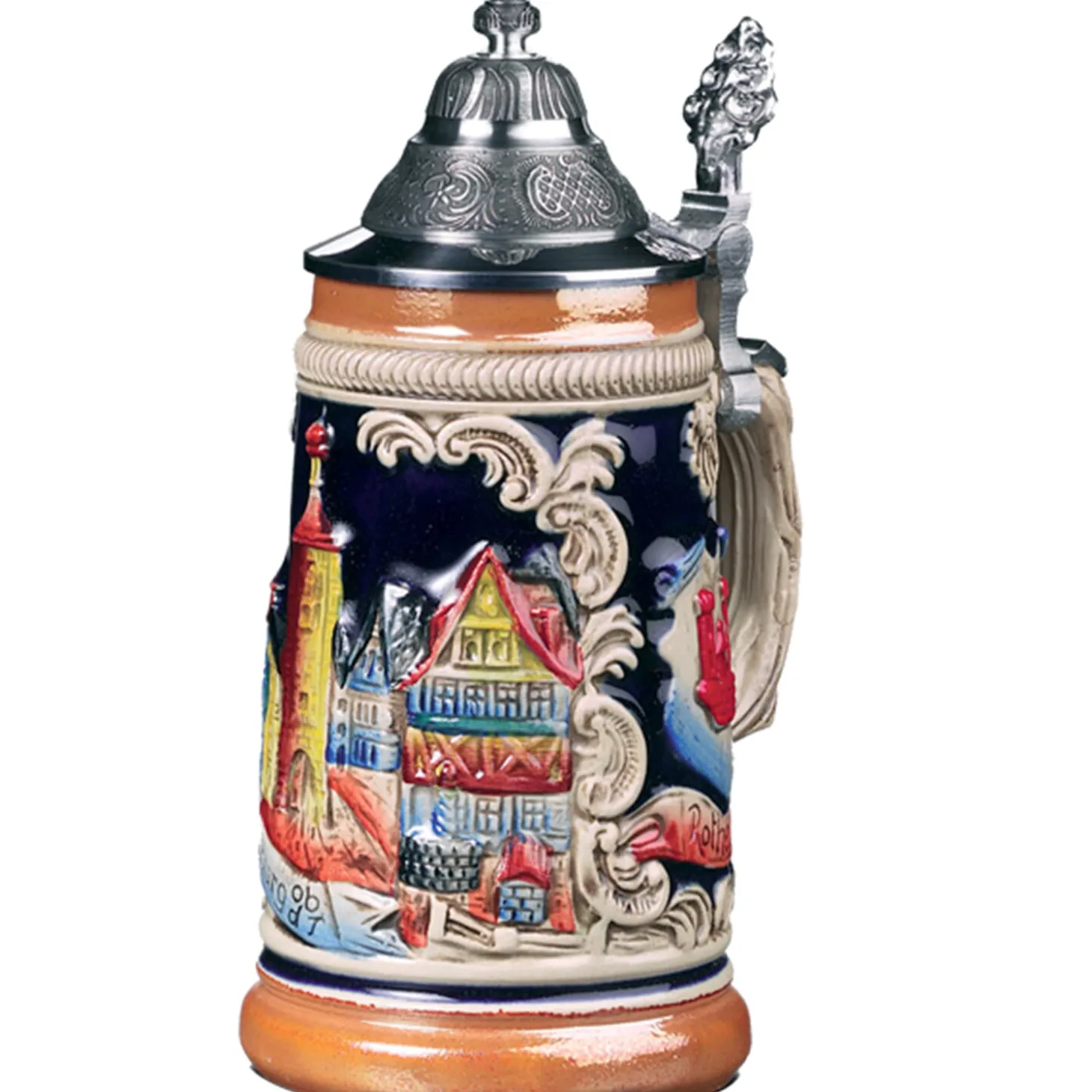 Bierkrug mit Zinndeckel "Plönlein", schwarz/braun, 0,25l