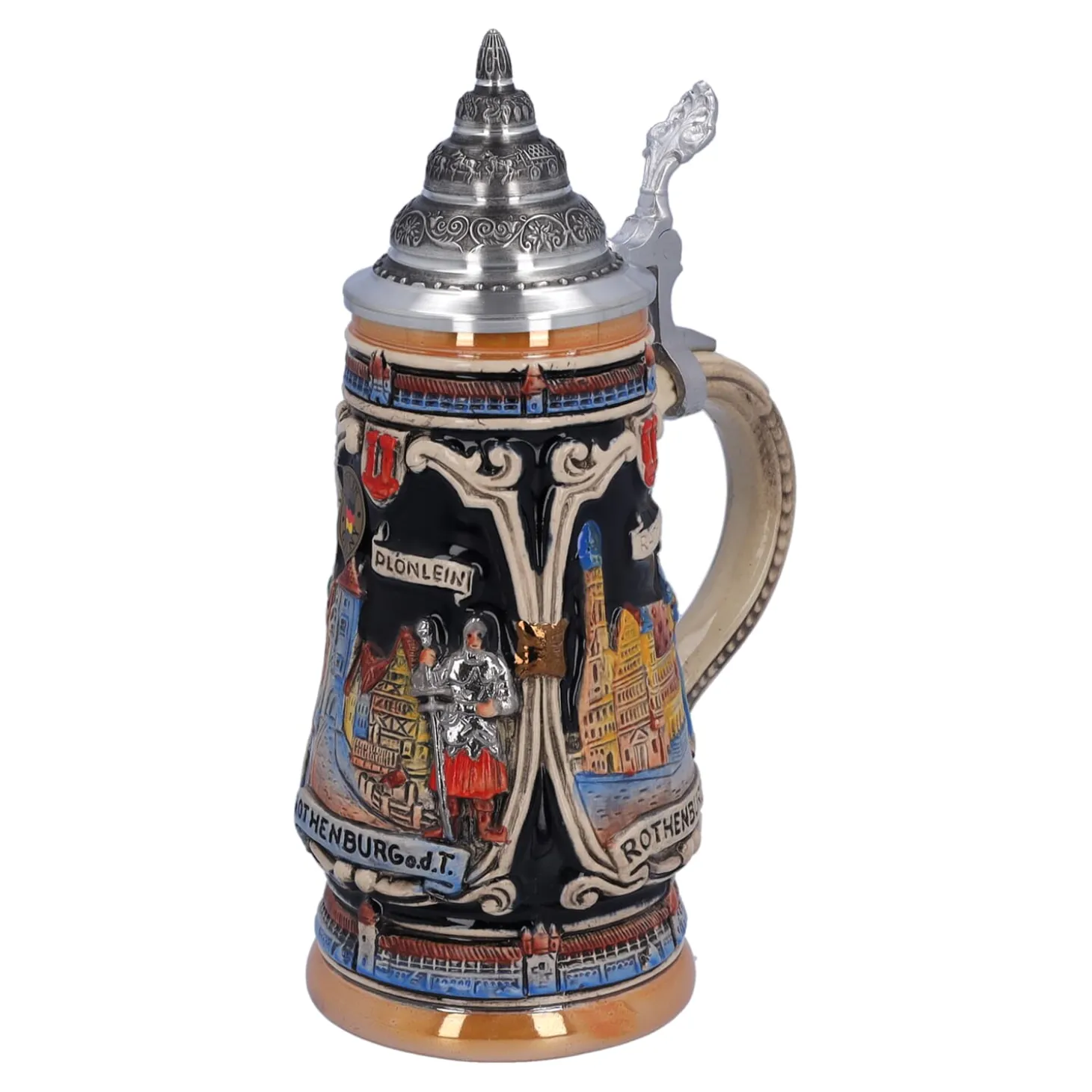 Bierkrug mit Zinndeckel "Rothenburg mit Ritter", 0,25 l