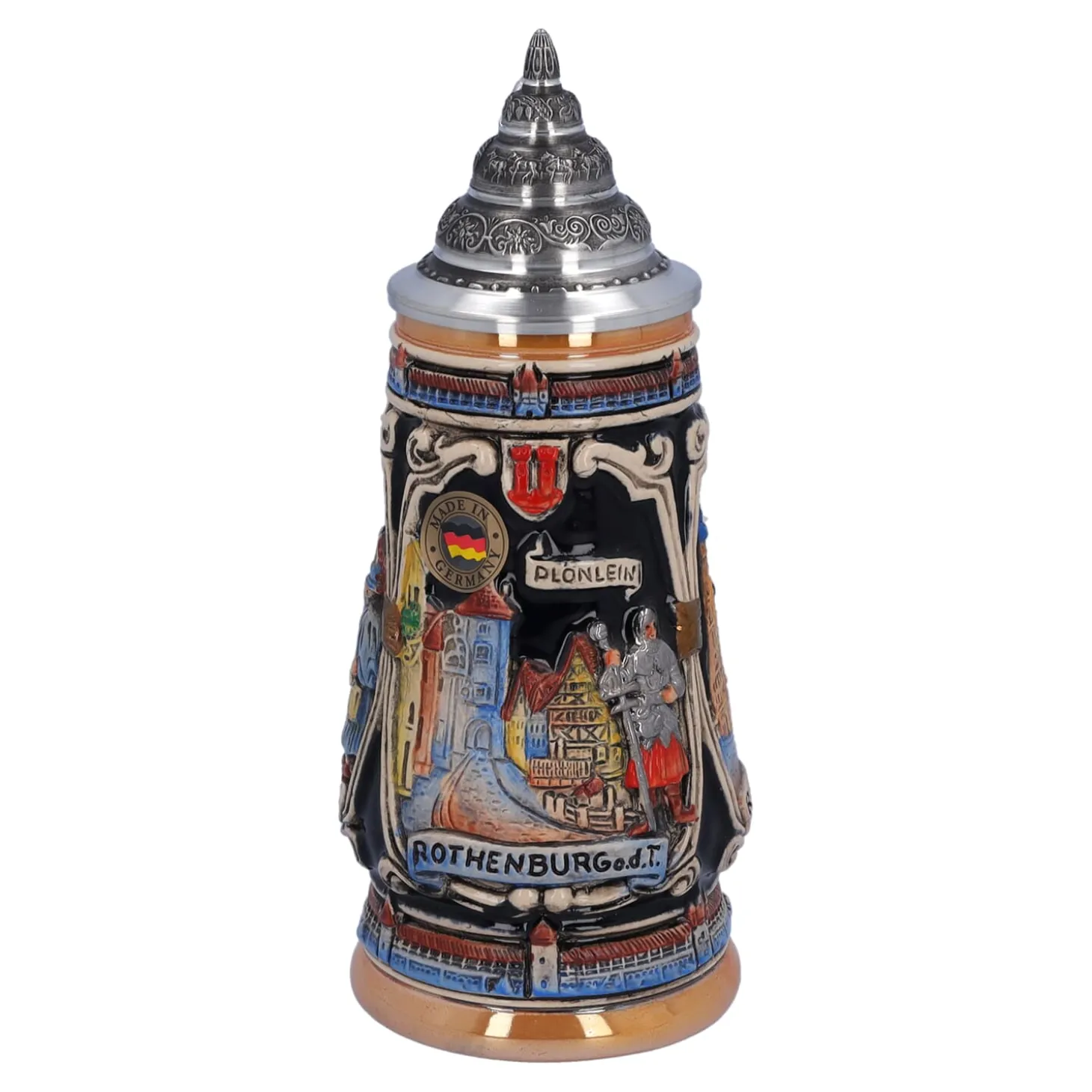 Bierkrug mit Zinndeckel "Rothenburg mit Ritter", 0,25 l