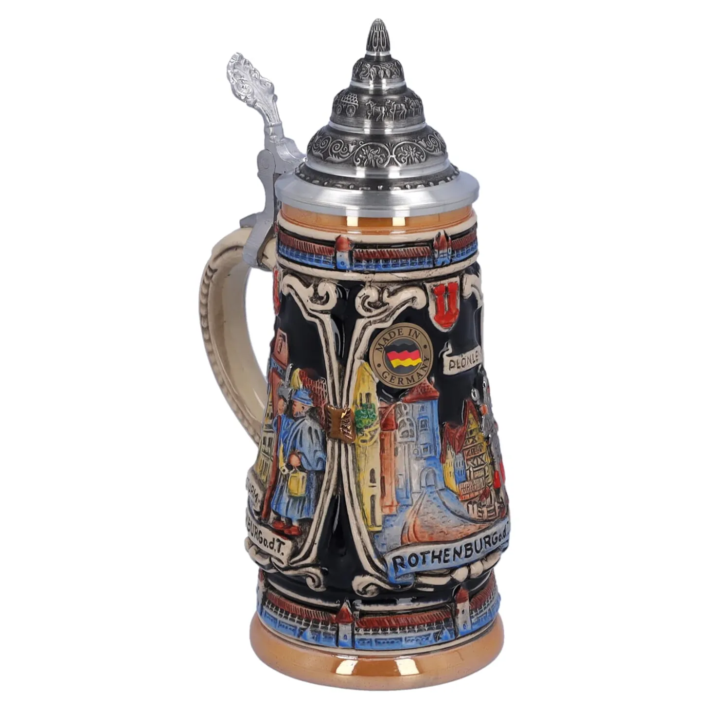 Bierkrug mit Zinndeckel "Rothenburg mit Ritter", 0,25 l