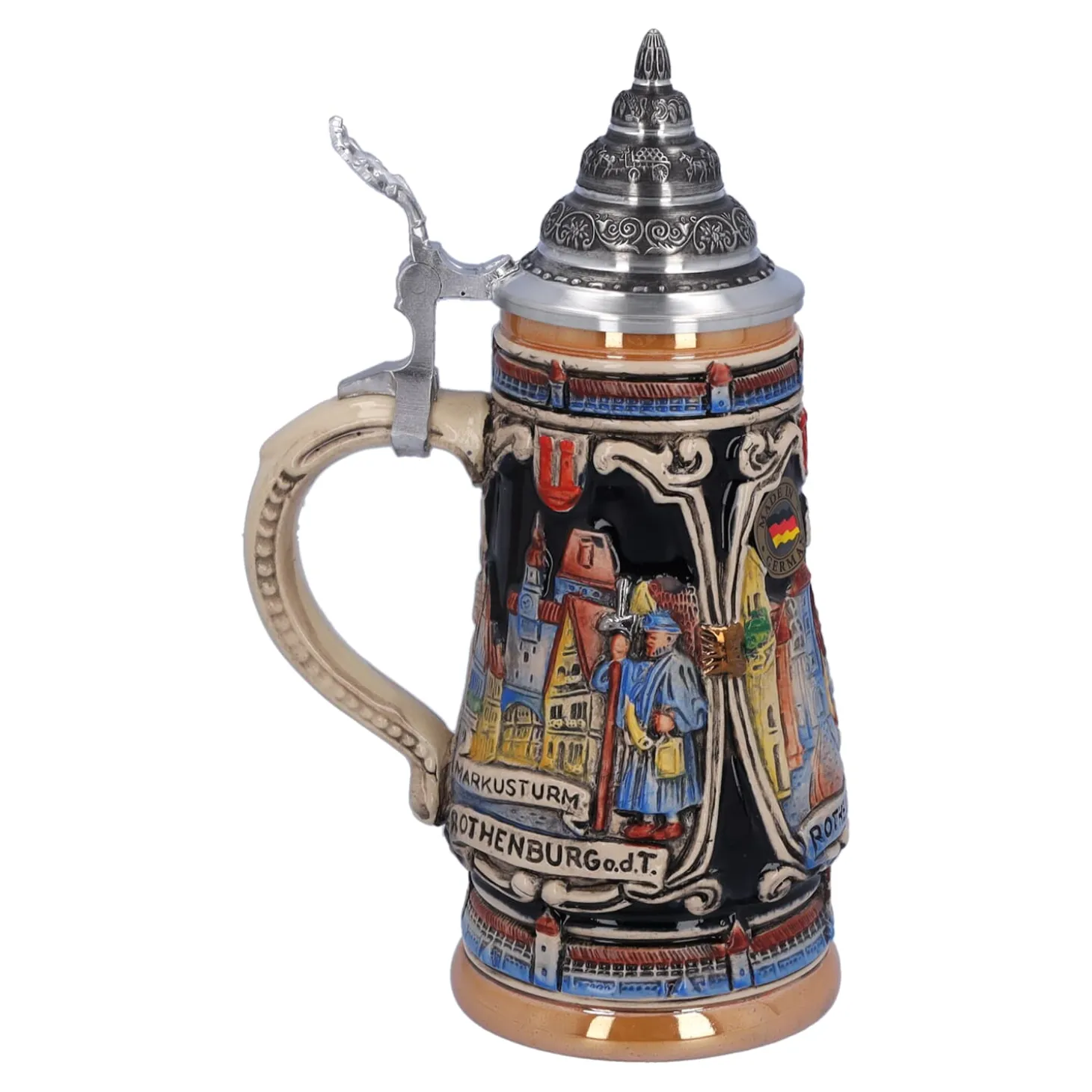 Bierkrug mit Zinndeckel "Rothenburg mit Ritter", 0,25 l