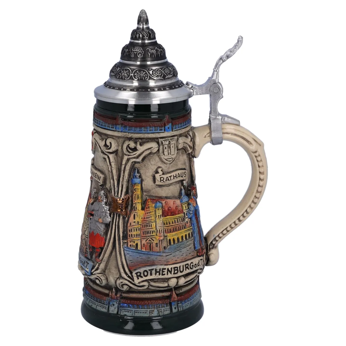 Bierkrug mit Zinndeckel "Rothenburg mit Ritter", 0,25l