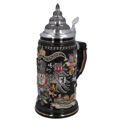 Bierkrug mit Zinndeckel "Stadtwappen", gold, 0,75l