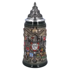 Bierkrug mit Zinndeckel "Stadtwappen", braun, 0,75l