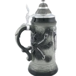 Bierkrug mit Zinndeckel "Stadtbild Rothenburg", schwarz, 0,5l