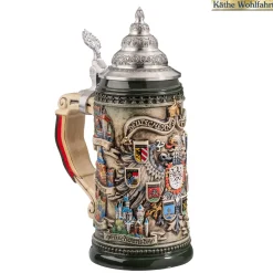Bierkrug mit Zinndeckel "Stadtwappen", braun, 0,4l
