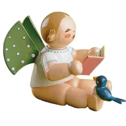 Engel mit Buch und Vogel, sitzend