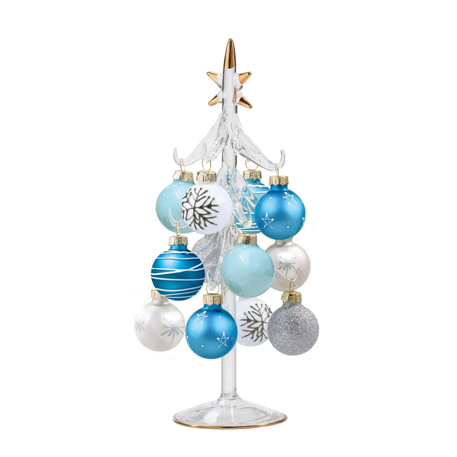 Glasbaum mit blauen Kugeln