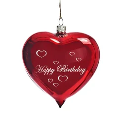 Glasherz bordeauxrot glänzend "Happy Birthday"