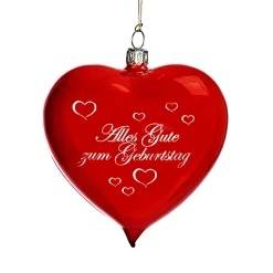 Glasherz rot glänzend "Alles Gute zum Geburtstag"