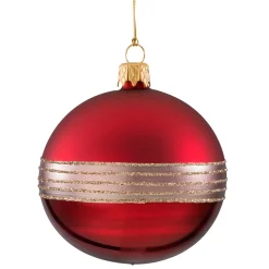 Glaskugel bordeauxrot mit Glitterband, 8cm