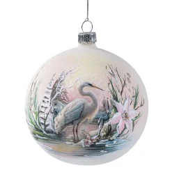 Glaskugel creme matt "Fischreiher", 10 cm