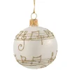 Glaskugel cremefarben mit Notenband, 6 cm