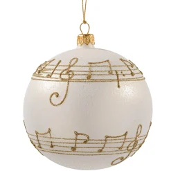 Glaskugel cremefarben mit Notenband, 10 cm