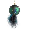 Glaskugel dunkelgrün matt Pfau mit Federn, 7 cm