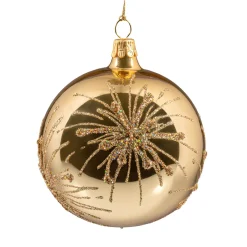 Glaskugel goldfarben mit Glitzer und Sternen, 8 cm