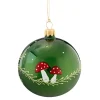 Glaskugel grün mit Fliegenpilzen, 8 cm