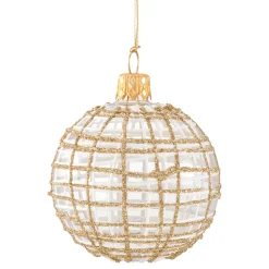 Glaskugel klar mit Glitzer gold/weiß, 6 cm
