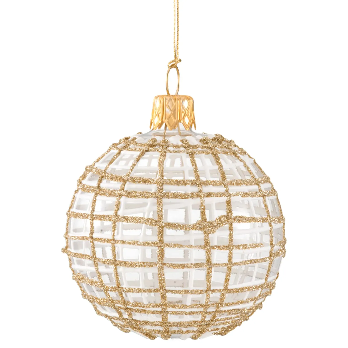 Glaskugel klar mit Glitzer gold/weiß, 6 cm