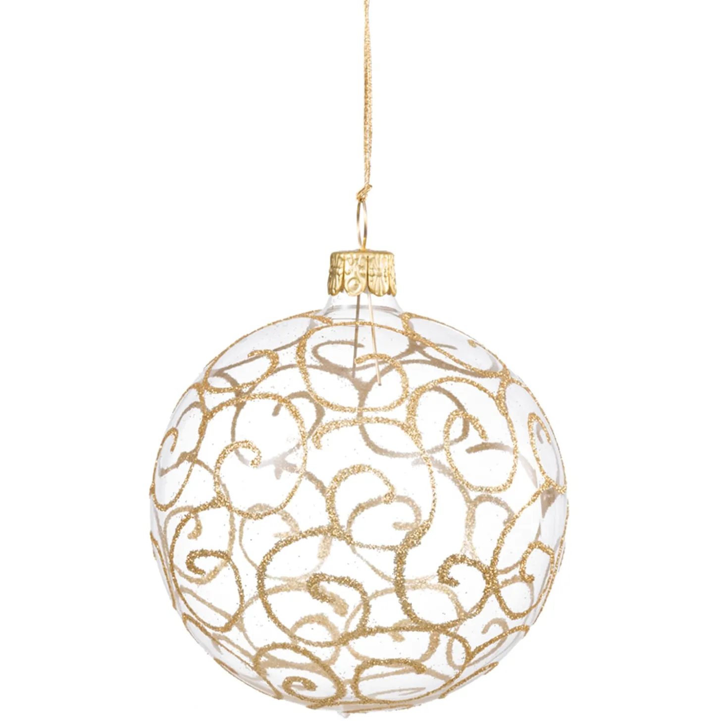 Glaskugel klar mit Goldschnörkeln, 8 cm