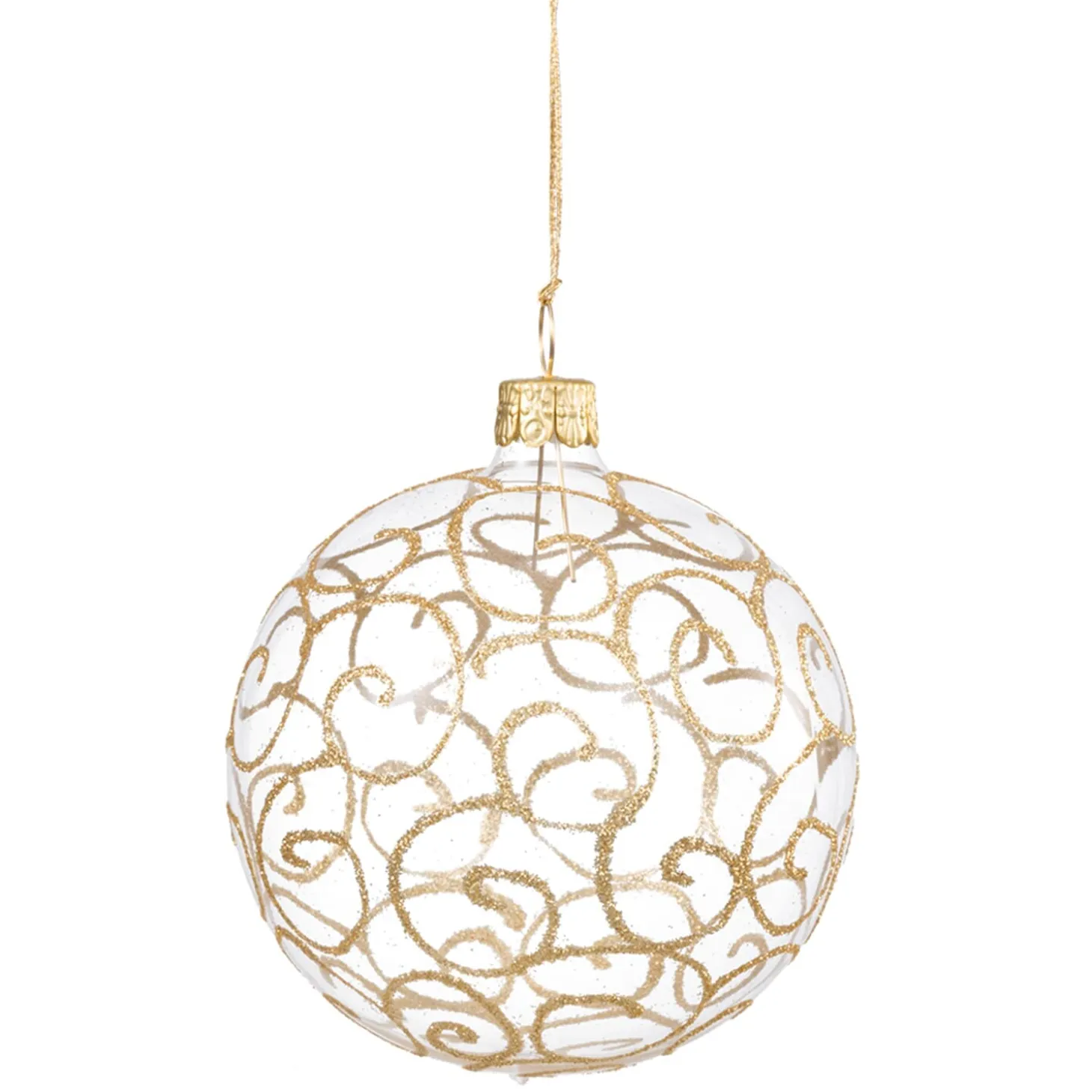 Glaskugel klar mit Goldschnörkeln, 6 cm