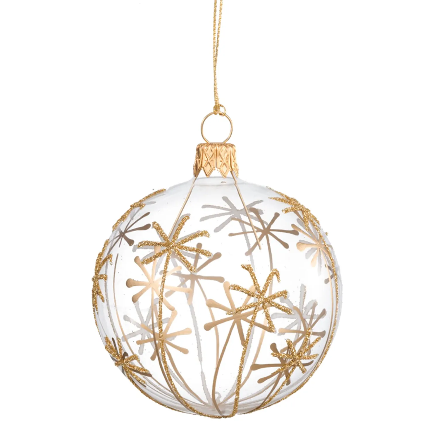 Glaskugel klar mit Goldsternen, 7 cm
