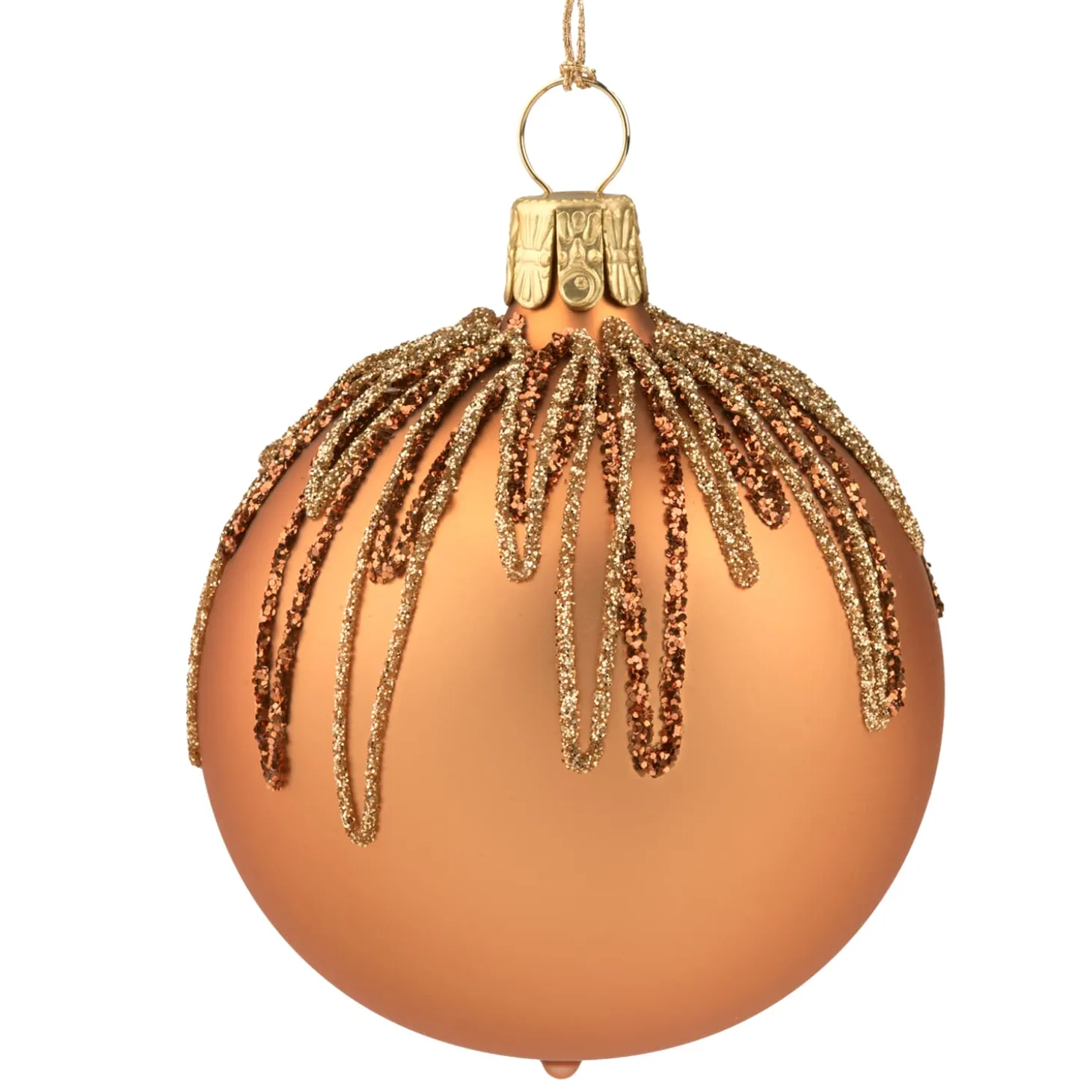 Glaskugel kupfer mit Glitterdach, 6 cm