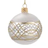 Glaskugel matt-weiß/klar mit gold-silberner Verzierung, 6 cm