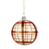 Glaskugel mit Karomuster weiß matt, 8cm