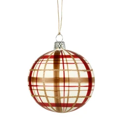 Glaskugel mit Karomuster weiß matt, 8cm