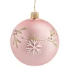 Glaskugel rosa matt mit Weihnachtszweig, 7 cm