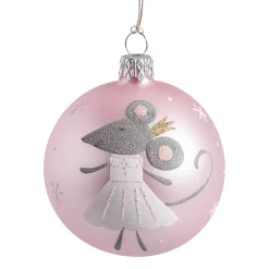 Glaskugel rosa mit Tanzmaus, 7 cm