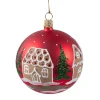 Glaskugel rot matt "Lebkuchenhäuser", 8 cm
