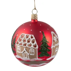 Glaskugel rot matt "Lebkuchenhäuser", 8 cm