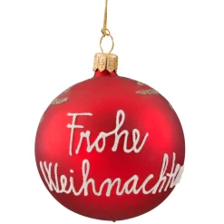 Glaskugel rot matt mit Elch, 7 cm