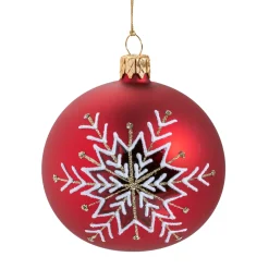 Glaskugel rot matt mit Schneeflocke, 6 cm