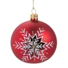Glaskugel rot matt mit Schneeflocke, 10 cm
