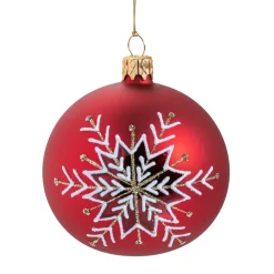 Glaskugel rot matt mit Schneeflocke, 10 cm