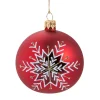 Glaskugel rot matt mit Schneeflocke, 8 cm