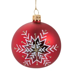 Glaskugel rot matt mit Schneeflocke, 8 cm