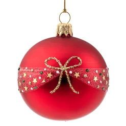 Glaskugel rot matt/lack mit Schleife, 7 cm